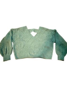 Pink Rose Cropped V Neck Sweater Green Size Small